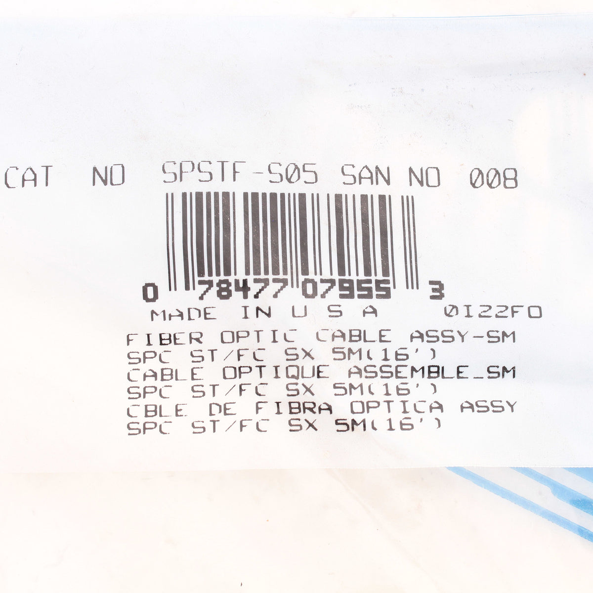 Leviton SPSTF-S05 5-Meter Yellow Fiber Optic Singlemode Simplex Patch Cord ST FC