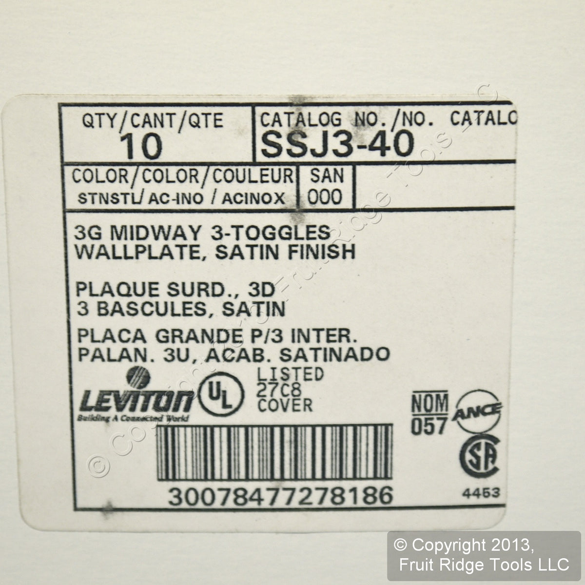 10 Leviton Non-Mag Stainless Steel Midway 3-Gang Switch Cover Wallplates SSJ3-40