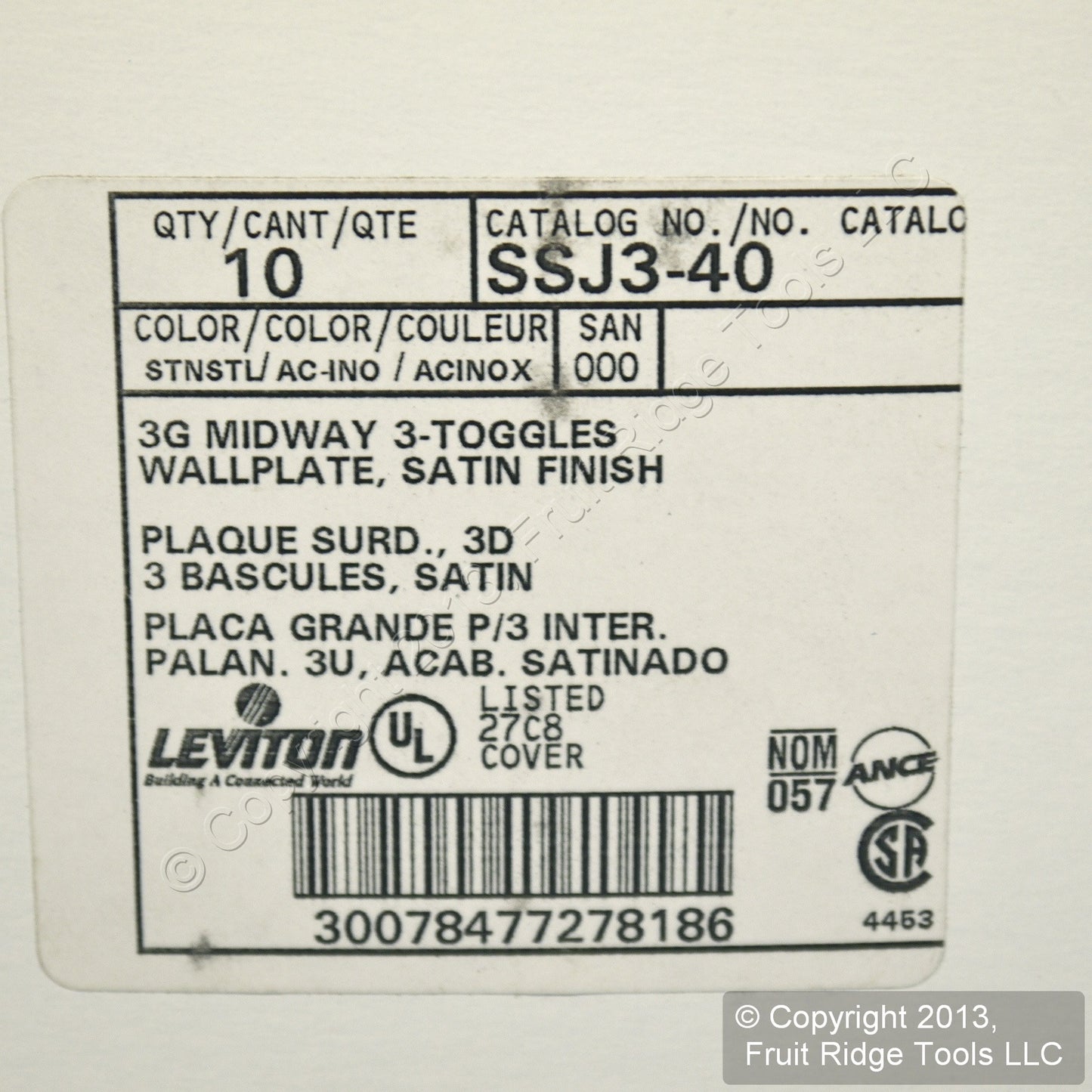 10 Leviton Non-Mag Stainless Steel Midway 3-Gang Switch Cover Wallplates SSJ3-40