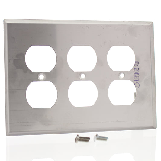 Leviton SSJ83-40 Stainless Steel 3-Gang Midway Receptacle Wallplate Non-Magnetic