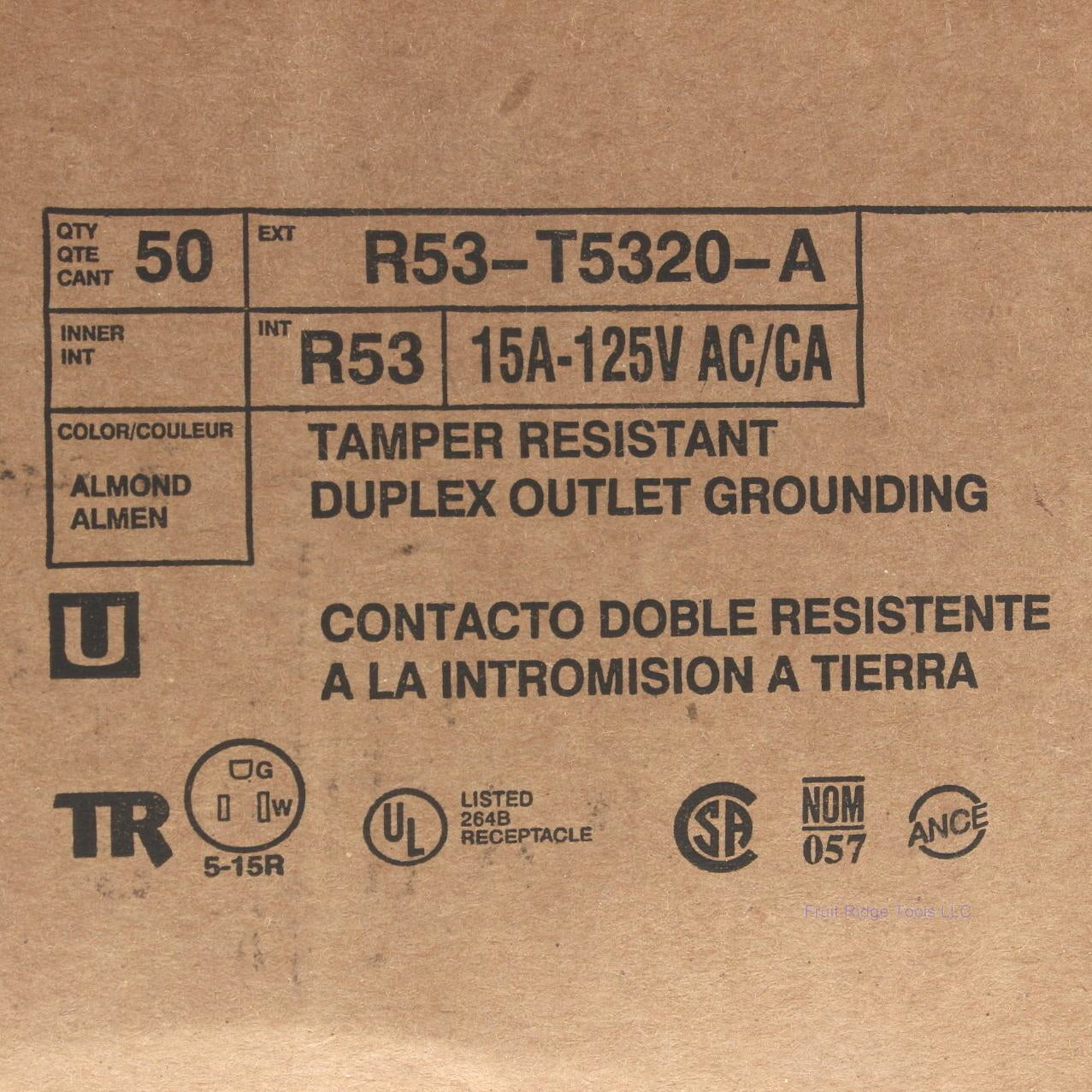 Leviton T5320-A Almond 15A Tamper Resistant Duplex Receptacle Outlet 5-15R 50pcs