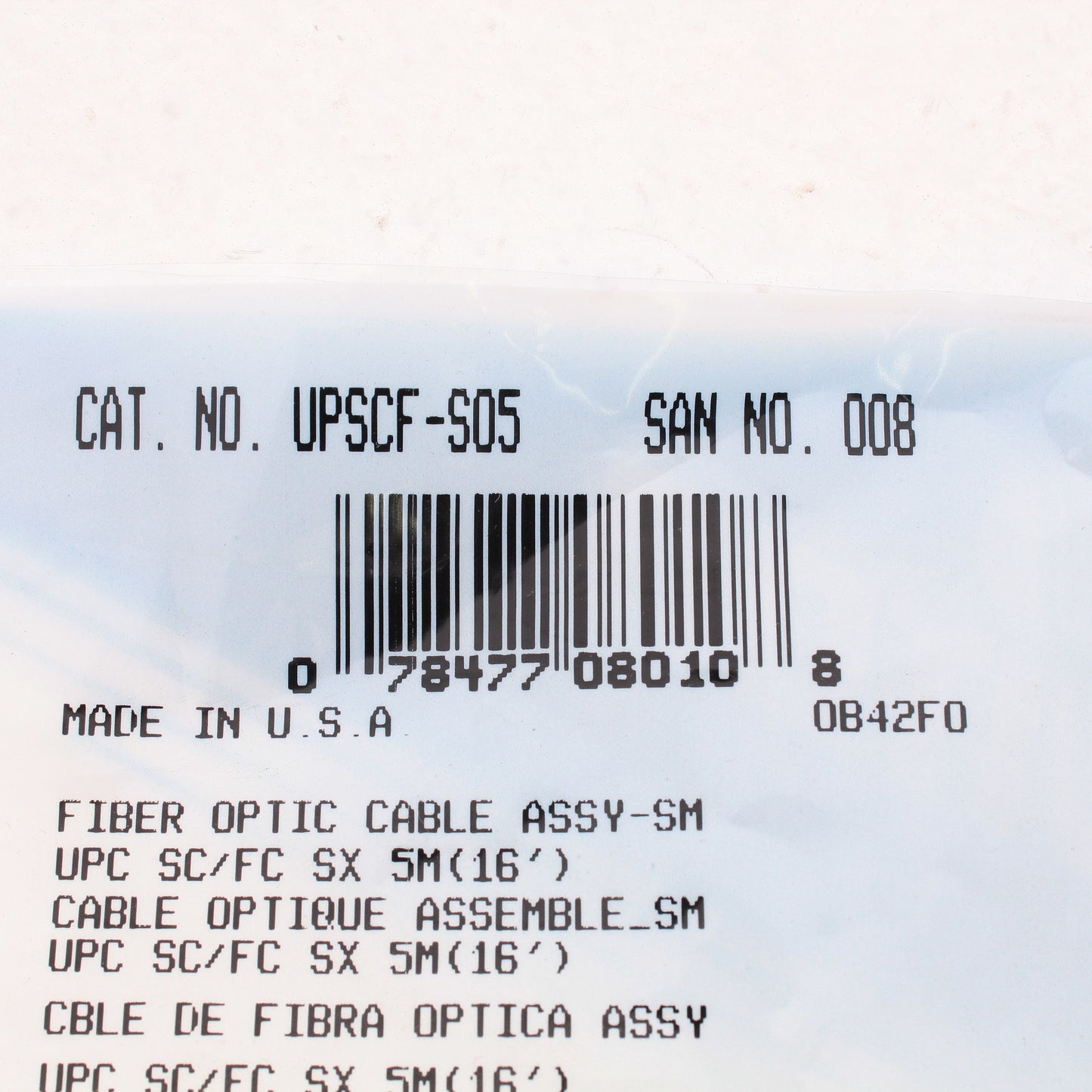 5M Leviton Fiber Optic Single-Mode Simplex Patch Cable Cord SC FC UPC UPSCF-S05