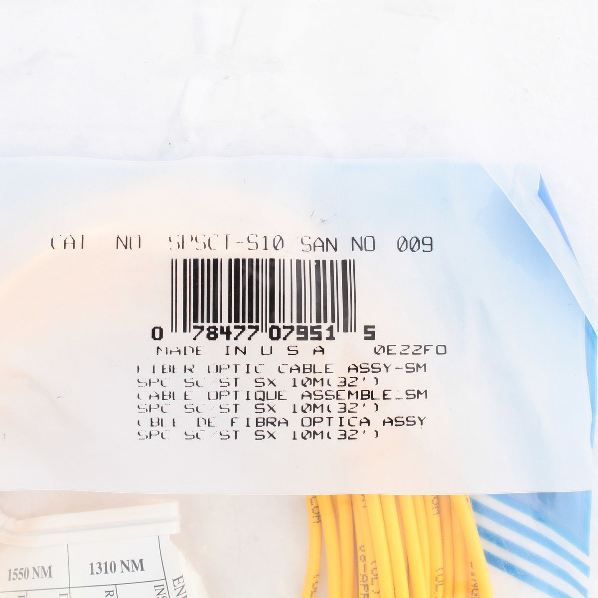 10M Leviton Fiber Optic Single-Mode Simplex Patch Cable Cord ST SC UPC UPSCT-S10