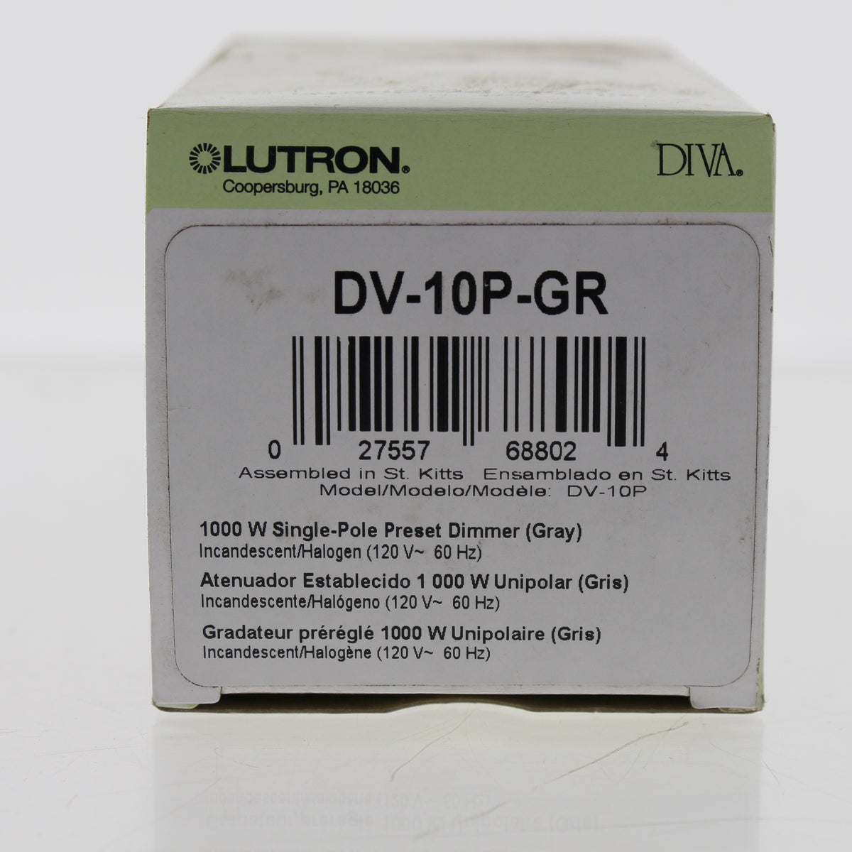 Lutron DV-10P-GR Gray Single Pole Preset On/Off Dimmer Rocker Switch 1000W