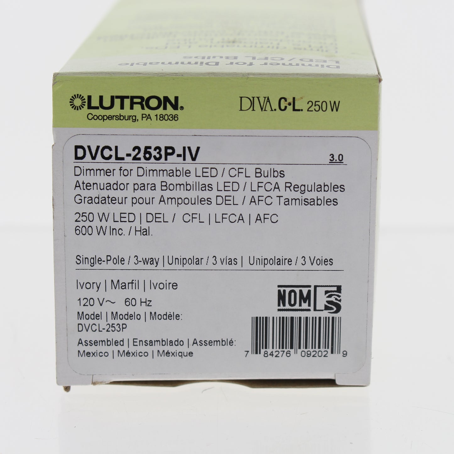 Lutron DVCL-253P-IV Ivory Single Pole 3-Way Dimmer for Dimmable LED CFL Bulbs