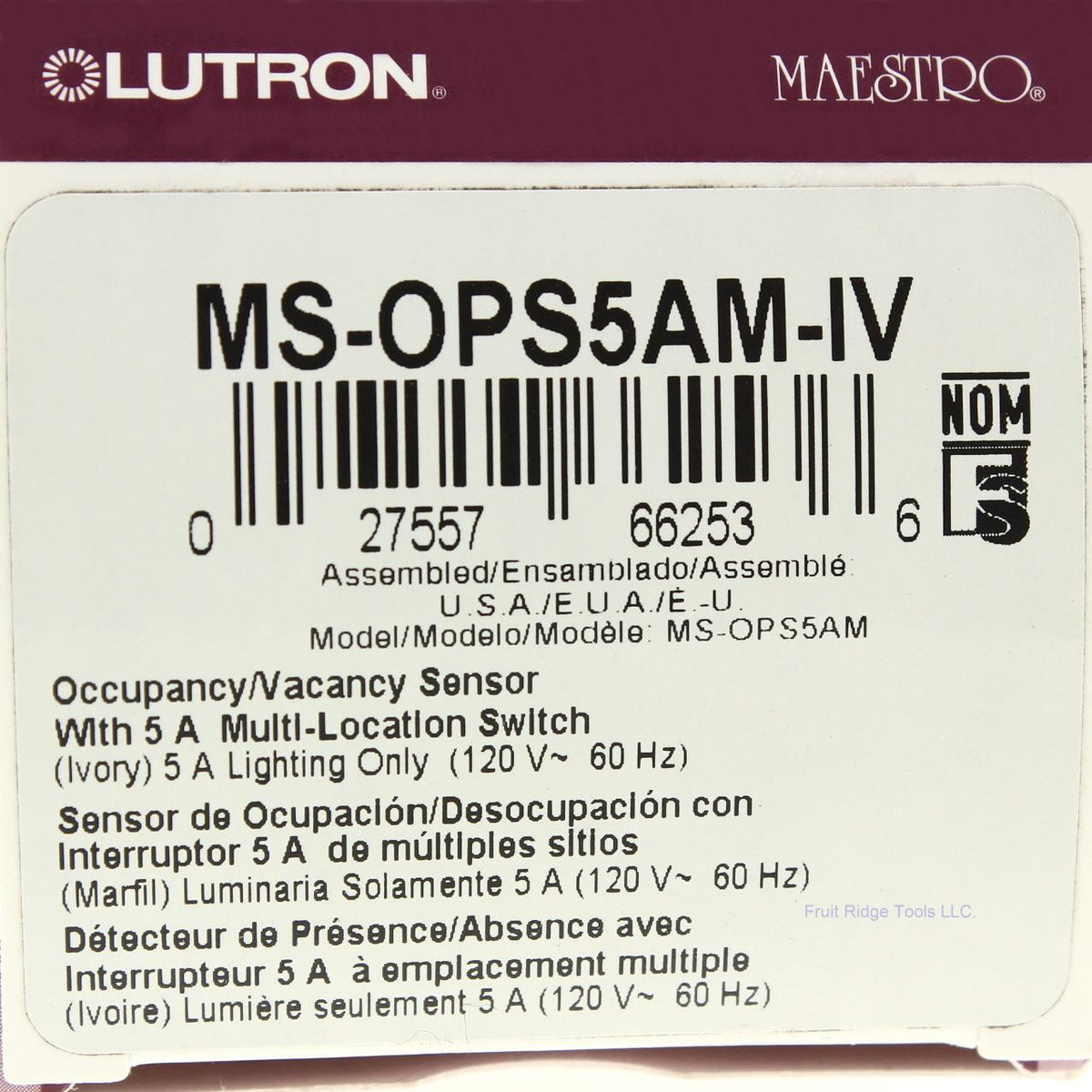 Lutron MS-OPS5AM-IV Ivory Digital Multi-Location Switch Occupancy Sensor 5A 120V