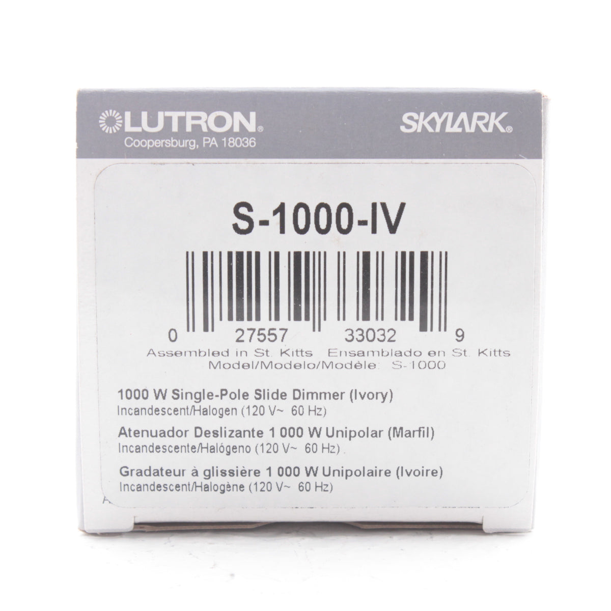 Lutron Skylark Ivory Single Pole Slide Dimmer Switch Control 1000W S-1000-IV