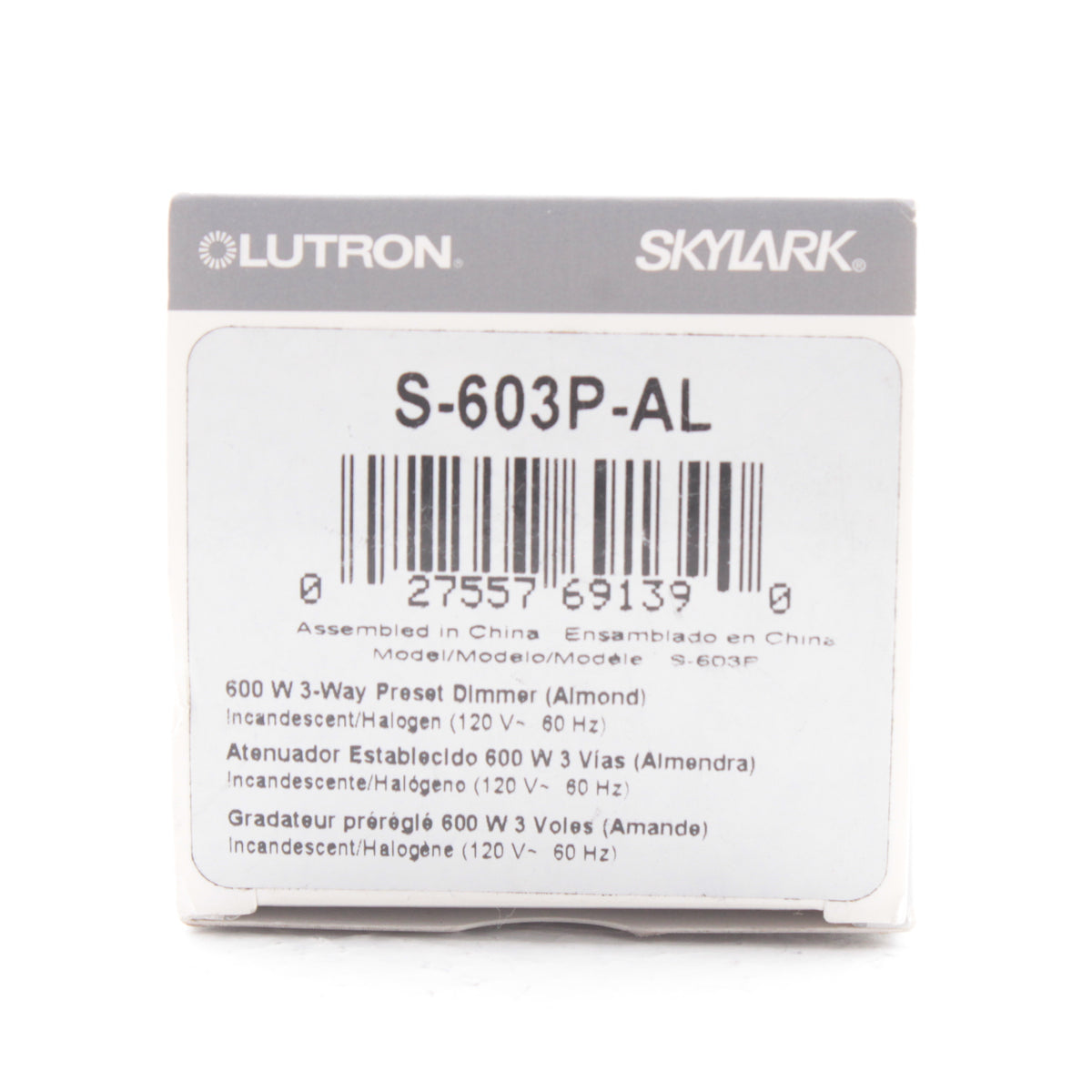 Lutron Skylark Almond 3-Way Incandescent 600W Dimmer Preset Switch S-603P-AL