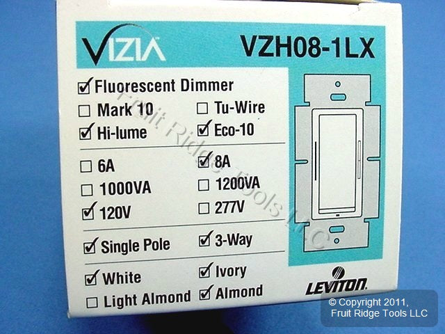 Leviton VZH08-1LX Almond Vizia White Ivory Eco Fluorescent Dimmer Switch 8A 120V
