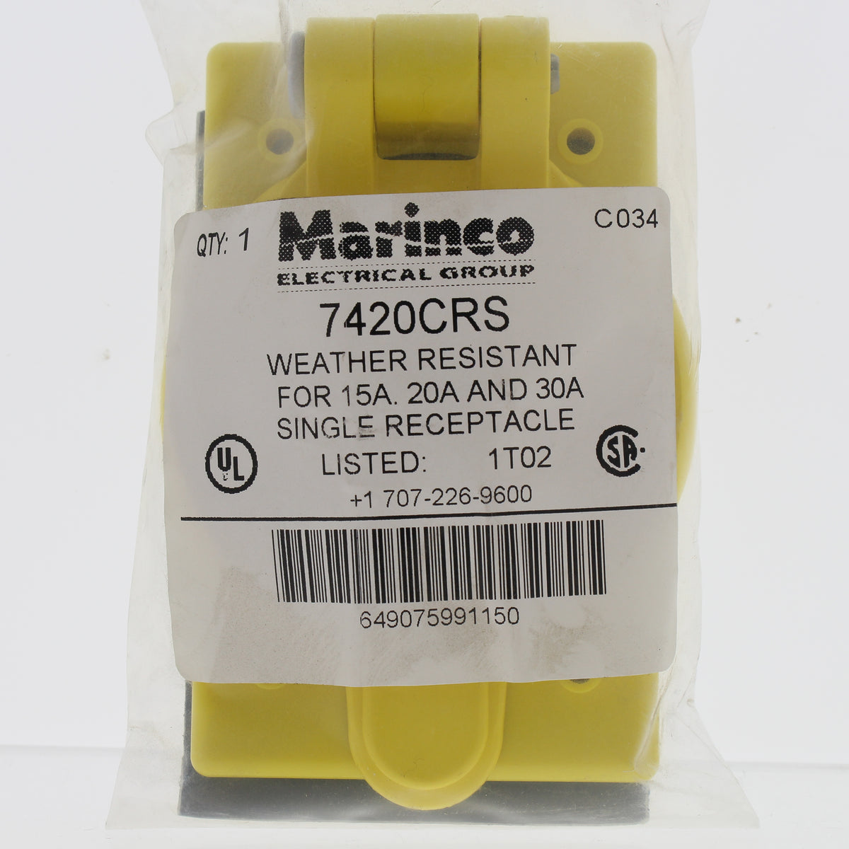 Marinco 7420CR Weather Resistant Single 1.6" Hole Receptacle Self-Closing Cover