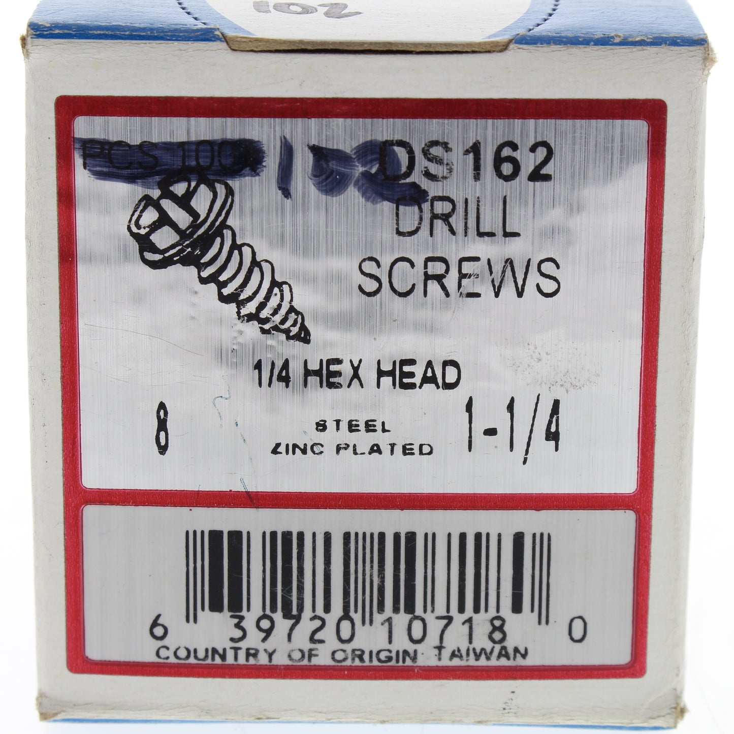 102-Pack Metallics #8 x 1-1/4" Drill Screws 1/4" Hex/Slotted Head Zinc DS162