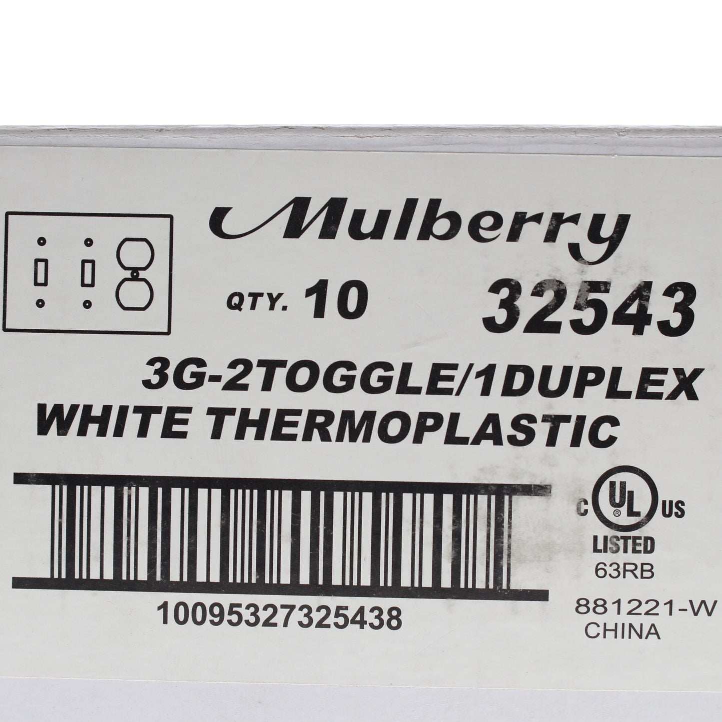 Mulberry 32543 White 3-Gang Toggle Duplex Unbreakable Standard Wallplates 10pcs