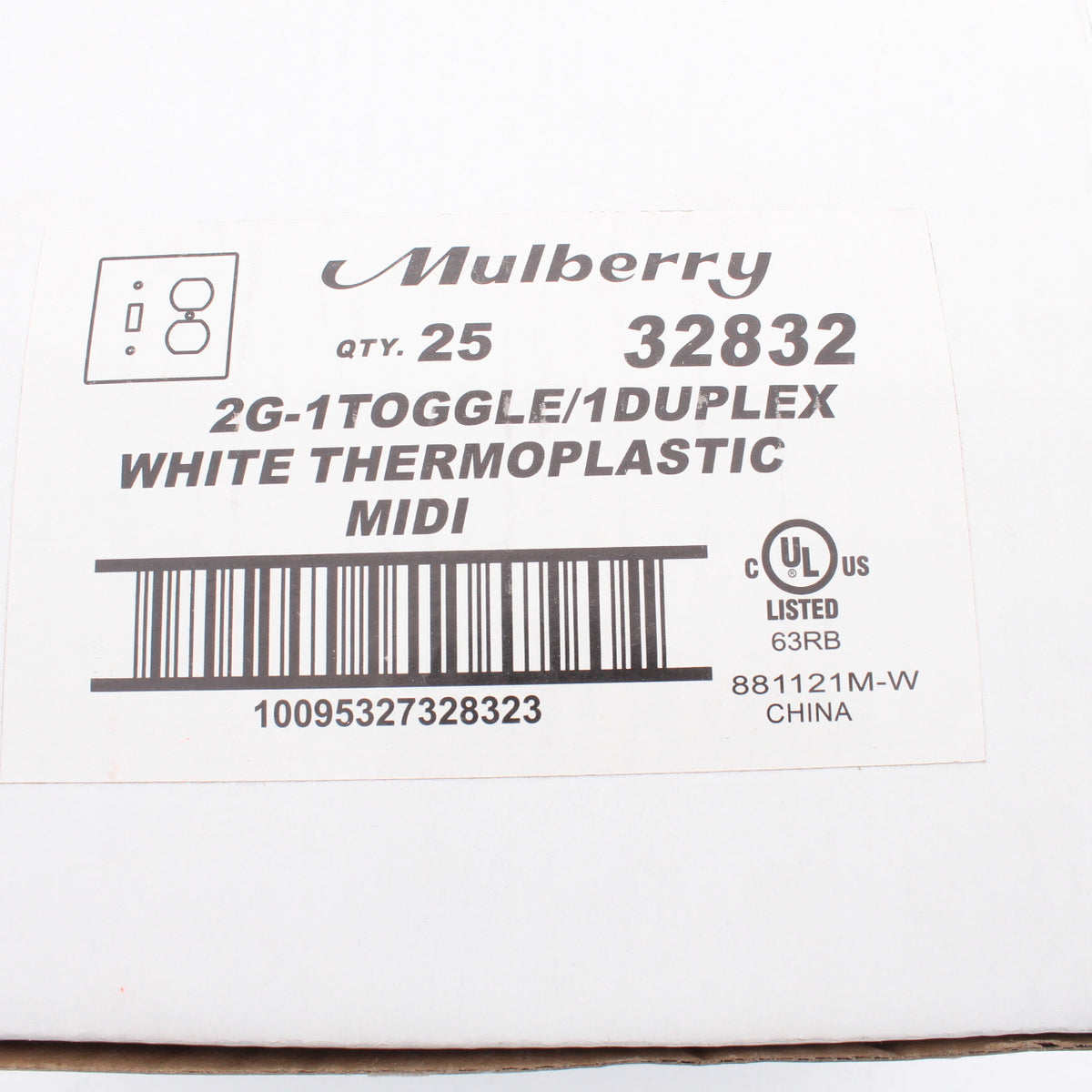 Mulberry 32832 White 2-Gang Thermoplastic Unbreakable Midi Wallplate Cover 25pcs