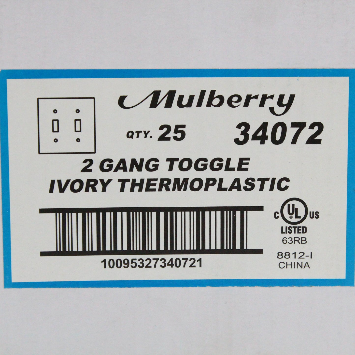 Mulberry 34072 Ivory 2-Gang Toggle Switch Unbreakable Standard Wallplates 25pcs