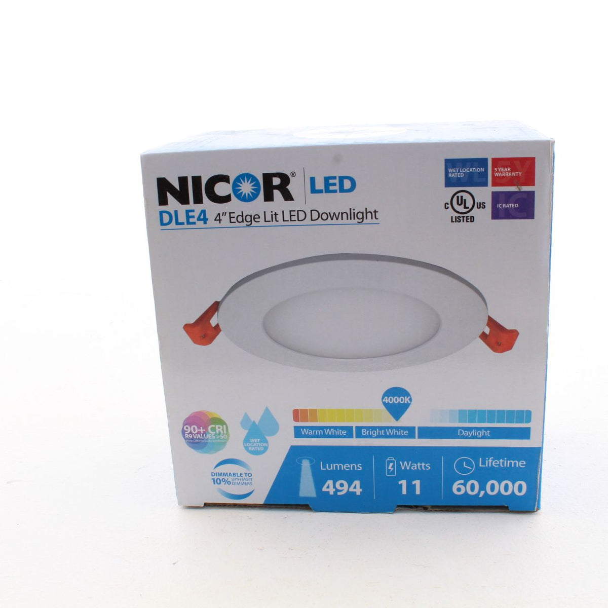 Nicor LED 4" Edge Lit LED Downlight 4000K Round White DLE4-10-120-4K-RD-WH 90CRI