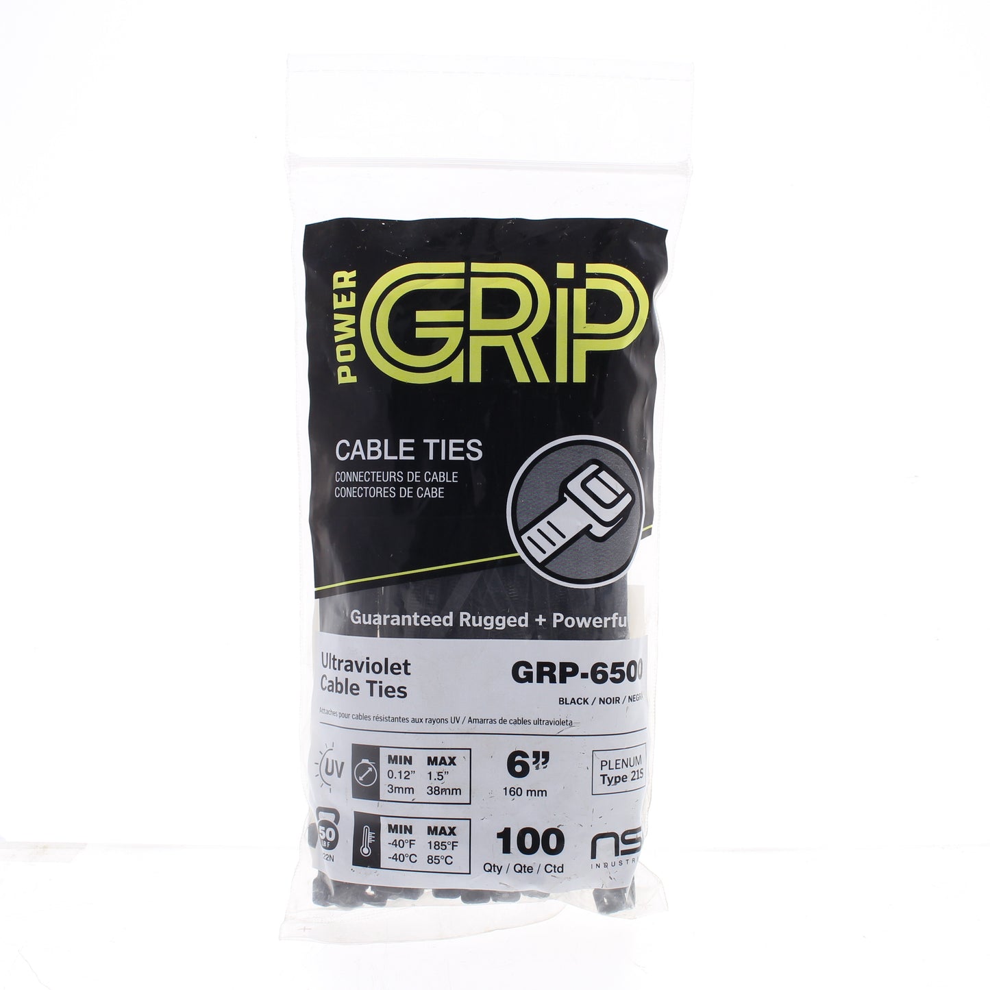 NSI GRP-6500 Cable Tie Black 6 Inch 50 Pound Pack Of 100