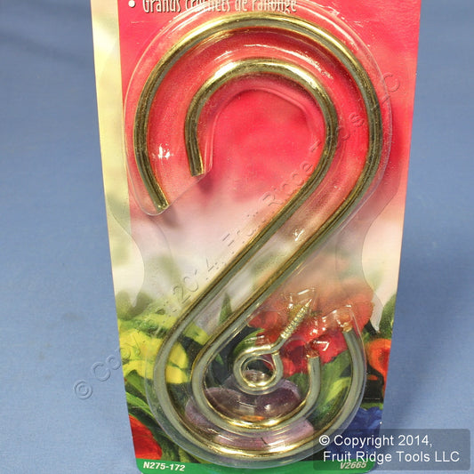 Brass Finish Steel 6" Ceiling SuspEnded Large S-Hooks + Screw Eye V2665 N275-172
