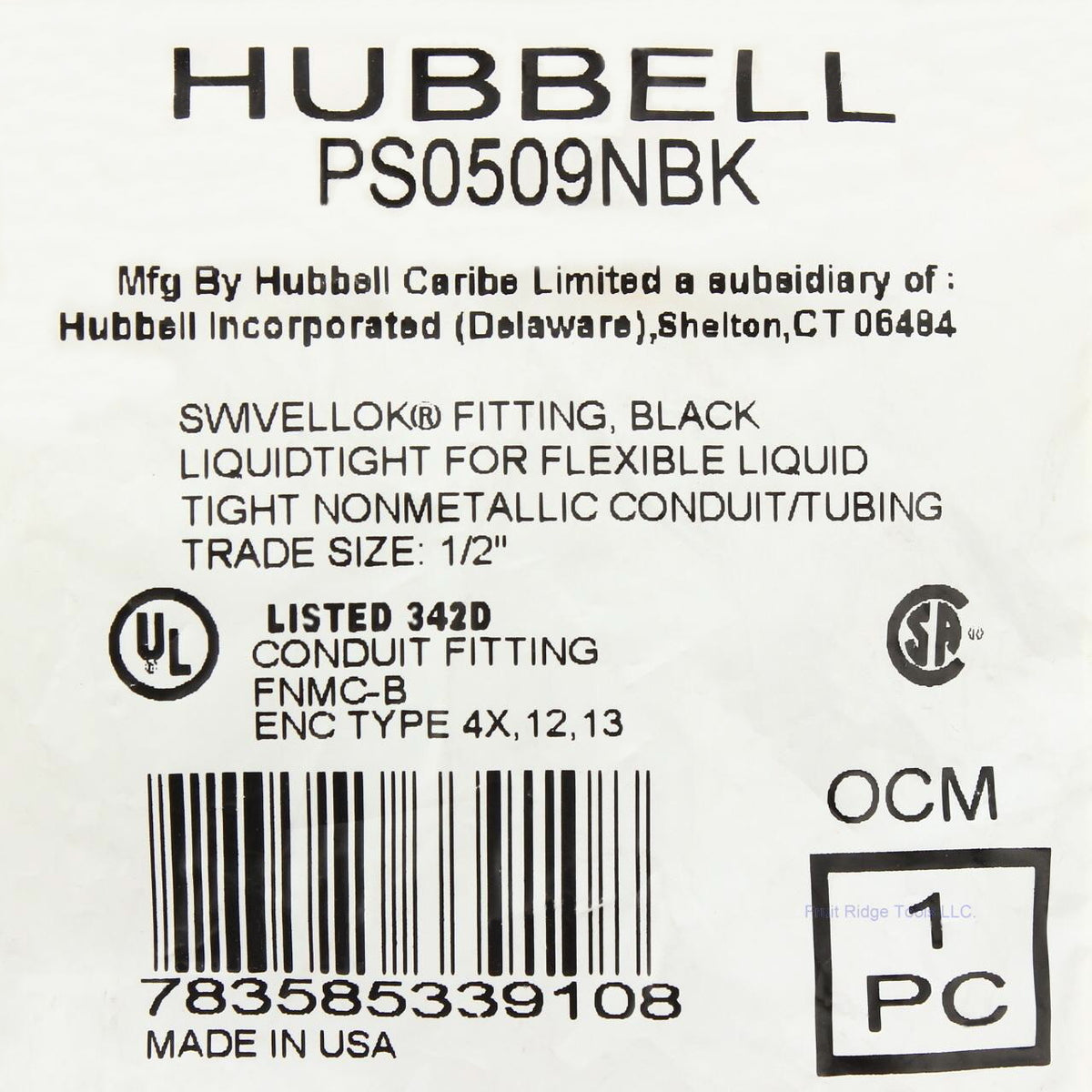 Hubbell 1/2" SwivelLok Liquid Tight Conduit Fitting NM 0-90 Adjustable PS0509NBK