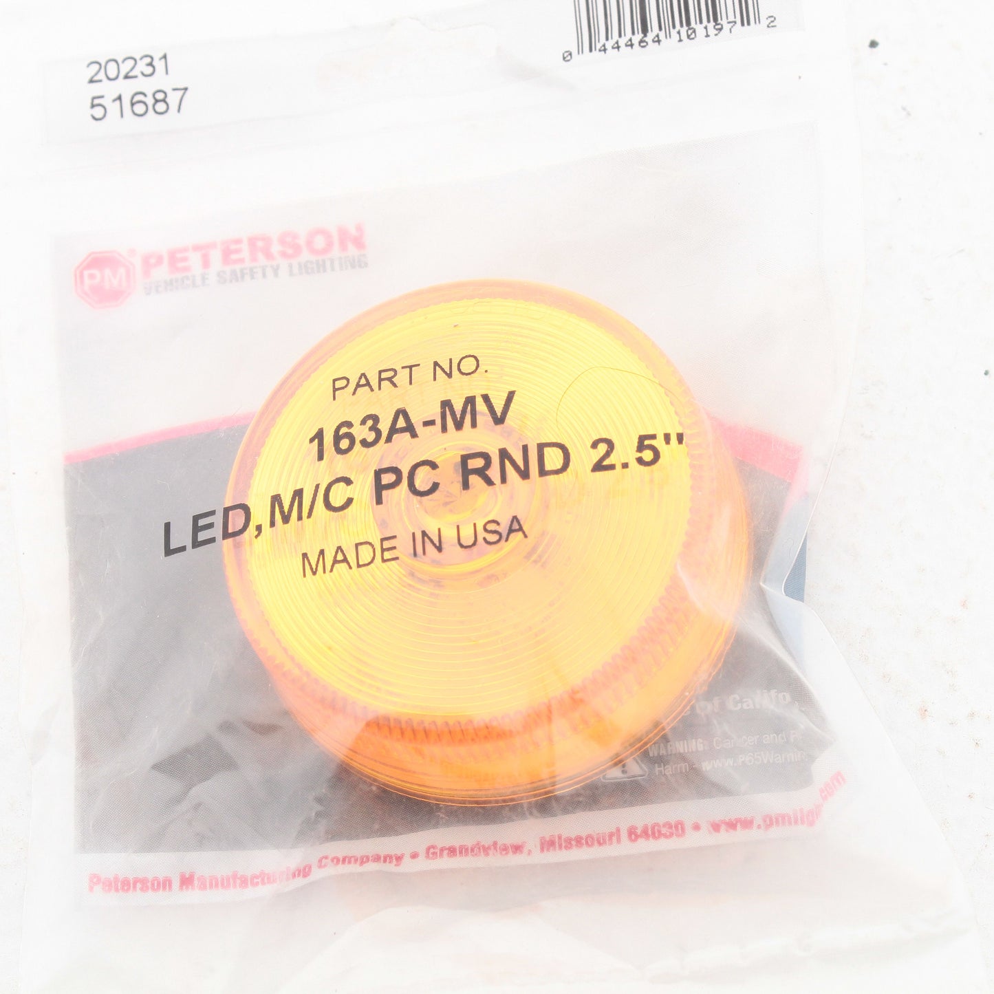 Peterson 163A-MV Amber 2.5" Round LED Marker Clearance Light Multi-Volt 5-Diode