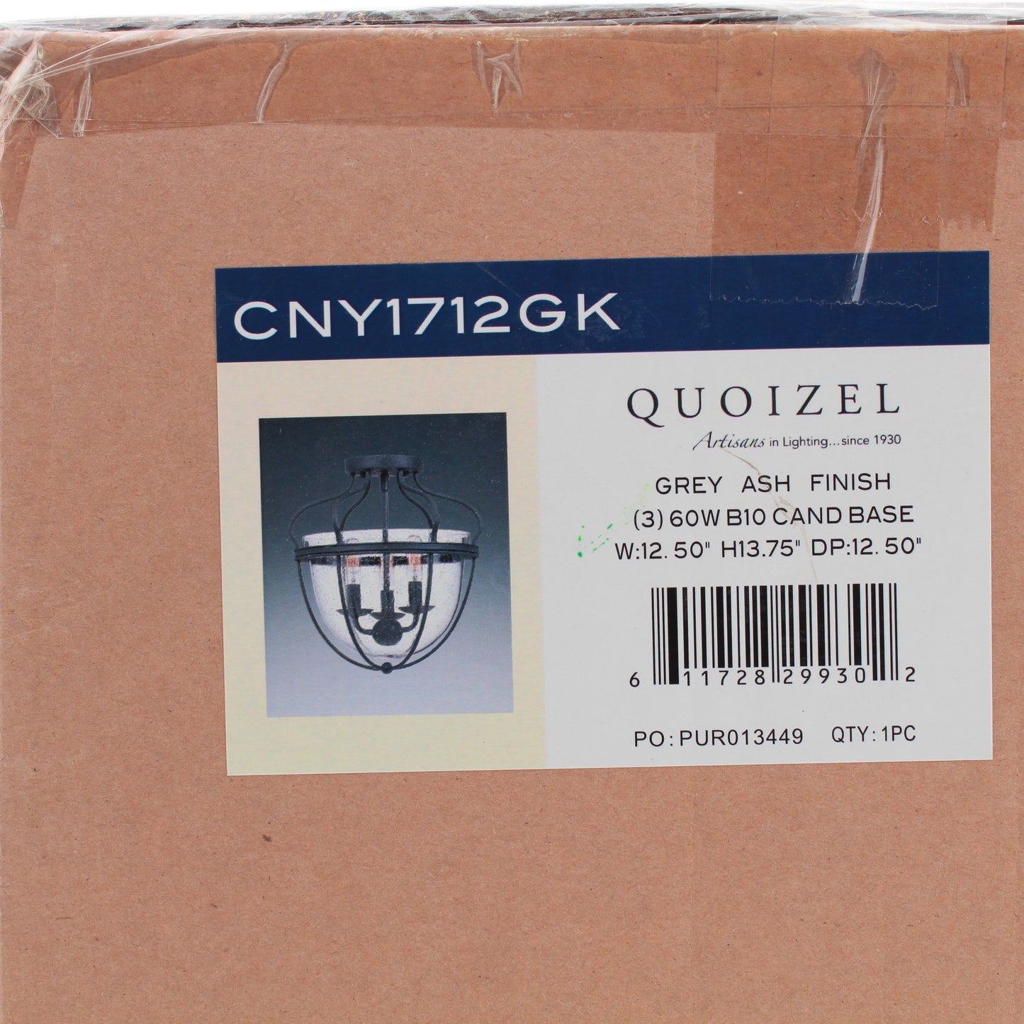 Quoizel Grey Ash Seedy Glass Frame Semi Flush Ceiling Mount 3-Light 14"H x 13"W