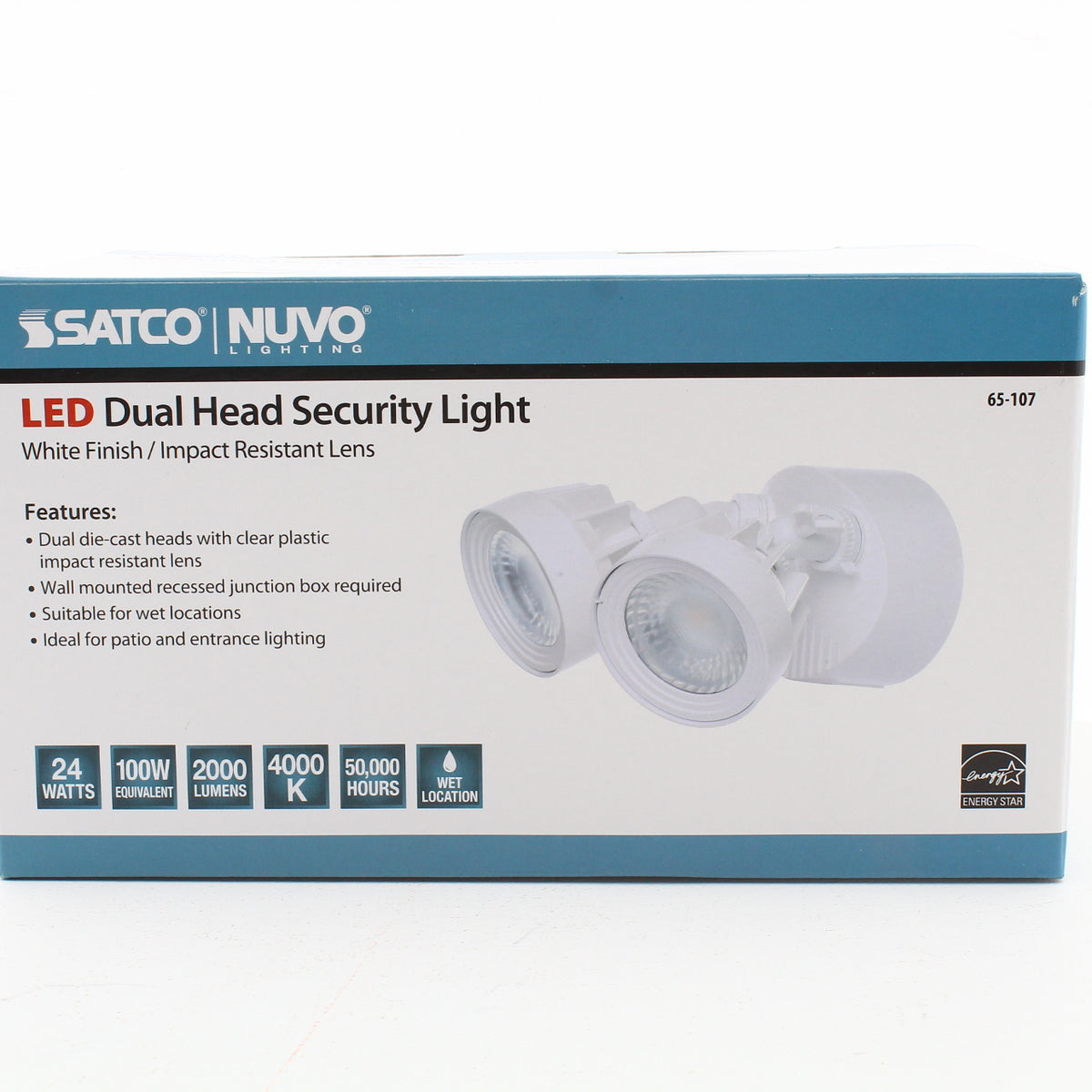 Satco 65-107 White LED 2-Head Outdoor Security Light 2000 Lumens 100W Equiv