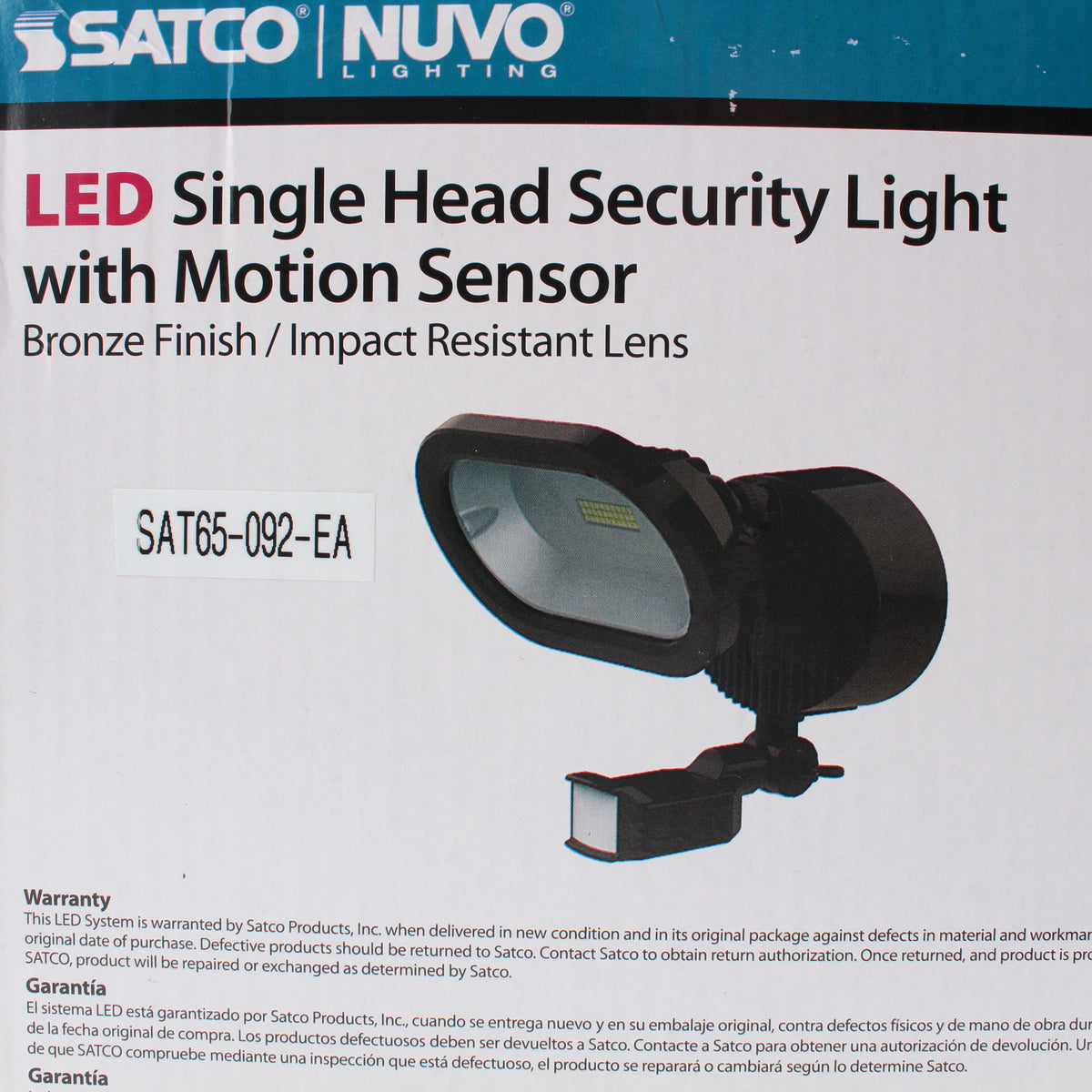 Nuvo 65-092 LED Security Light 4000K Single Head Motion Sensor Bronze Finish