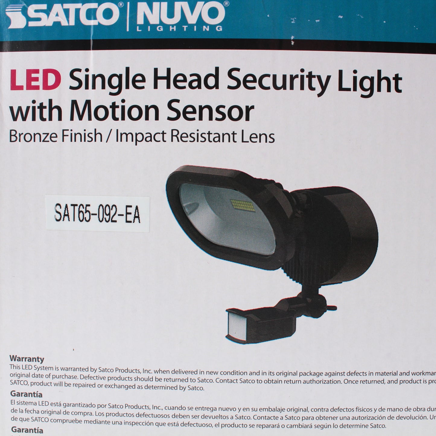 Nuvo 65-092 LED Security Light 4000K Single Head Motion Sensor Bronze Finish