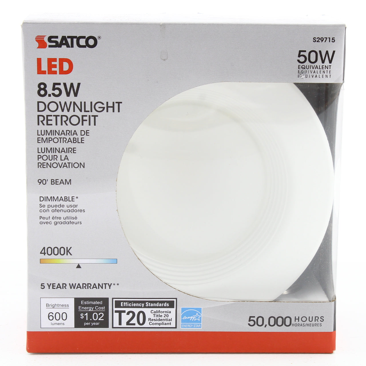 Satco LED 8.5W Downlight Retrofit 50W 4000K S29715