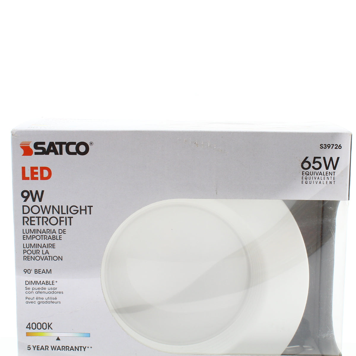 Satco 6" 9W White Recessed Downlight Dimmable 800Im 120V 4000K