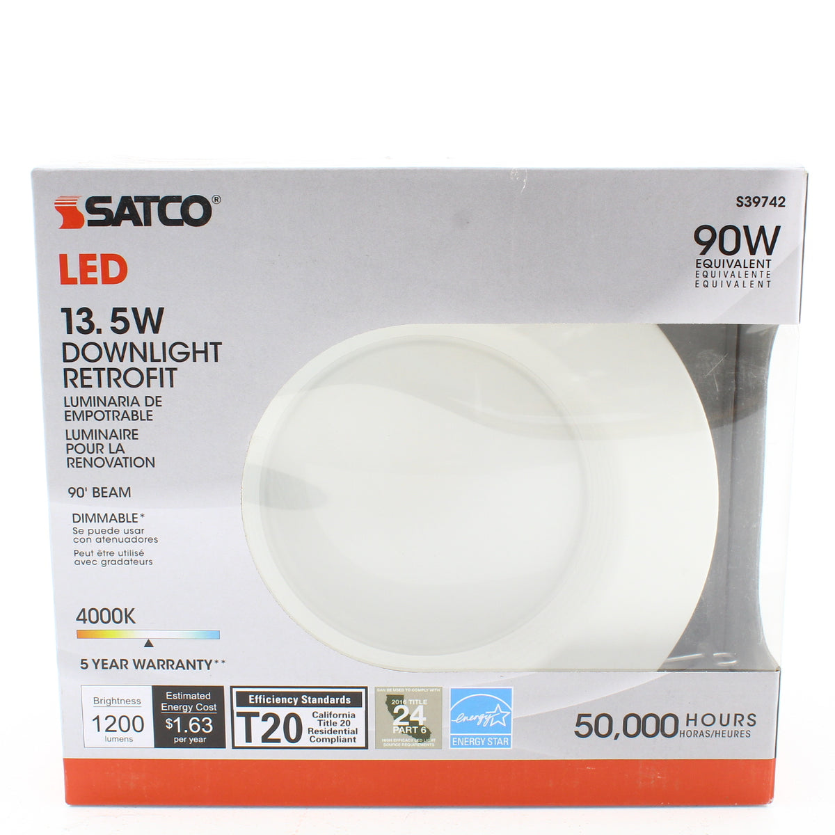 Satco LED 13.5W Downlight Retrofit 90' Beam Dimmable 4000K 90W S39742