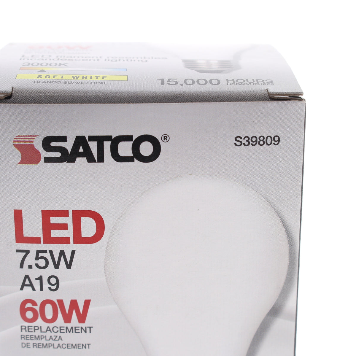 Satco LED 7.5W A19 60W Replacement Bulb 3000K Soft White S39809