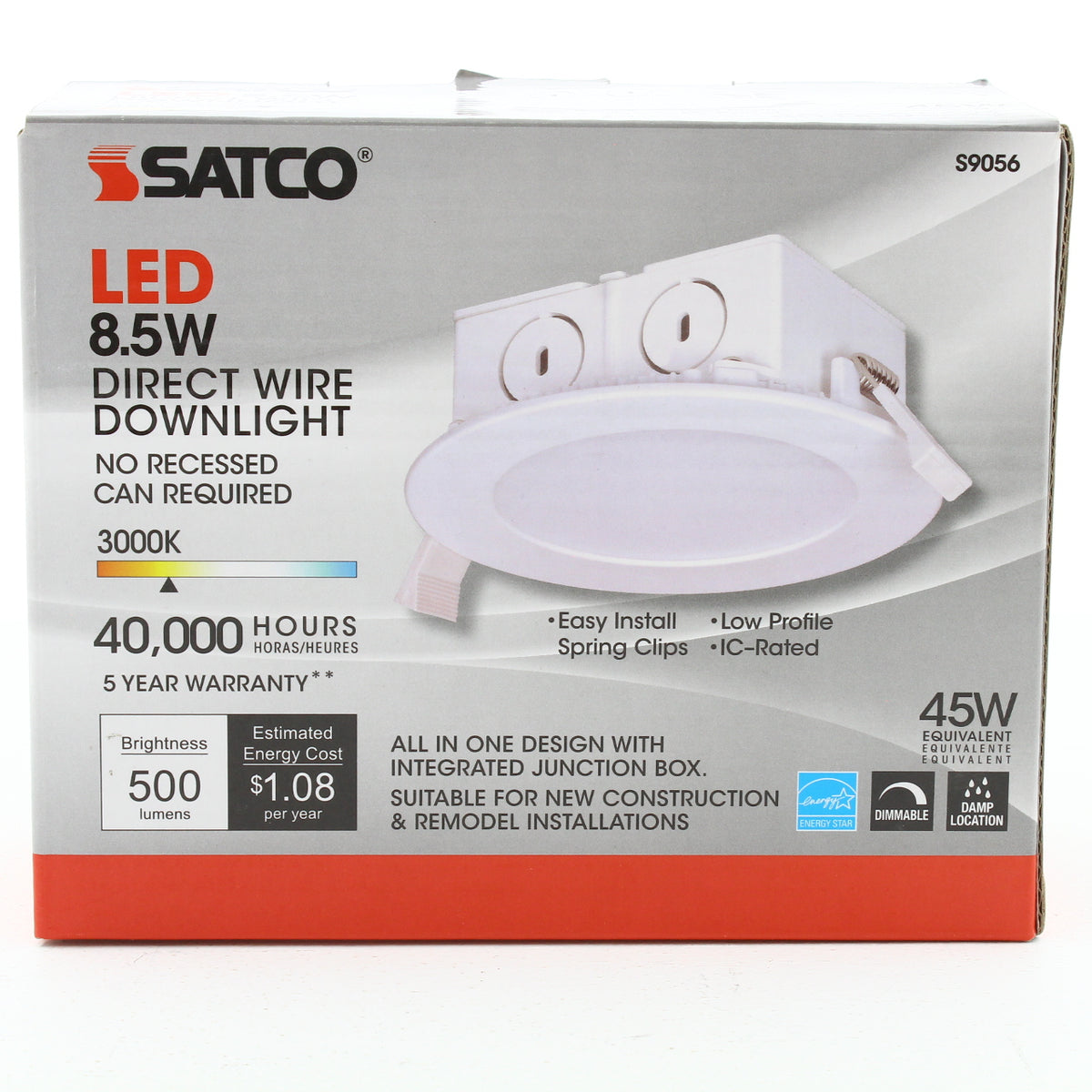 Satco S9056 8.5" Watt Dimmable LED Direct Wire Downlight Edge-lit 3000K 120V
