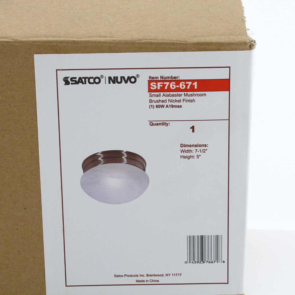 Satco 76-671 8" 1 Light Flush with Alabaster Glass Brushed Nickel Finish