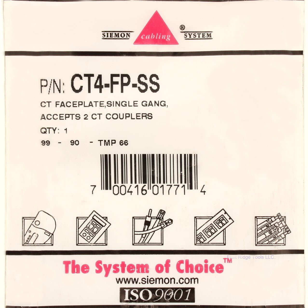 Siemon CT4-FP-SS 1-Gang Stainless Steel CT Faceplate for Two Couplers