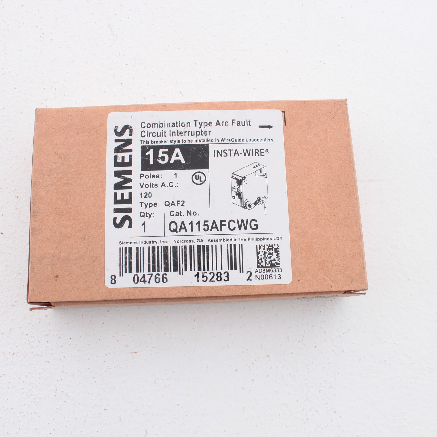 Siemens Combination Type Arc Fault 15A Circuit Interrupter Wireguide 120V
