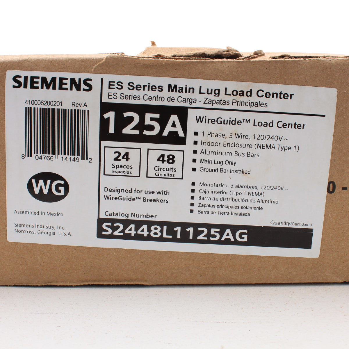 Siemens S2448L1125AG ES Series 24-Space Low Volt Main Lug Load Center Scratched