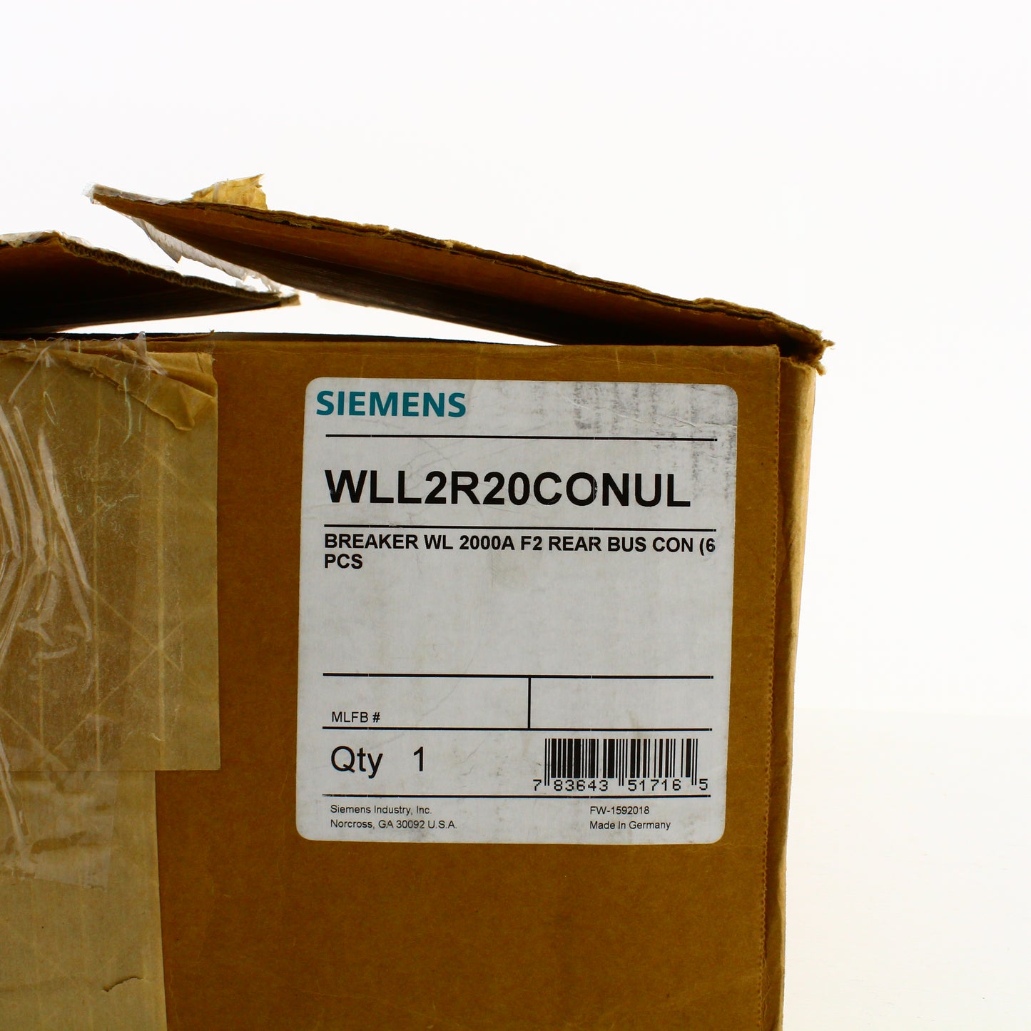 Siemens Breaker WL 2000A F2 Rear Bus Con WLL2R20CONUL