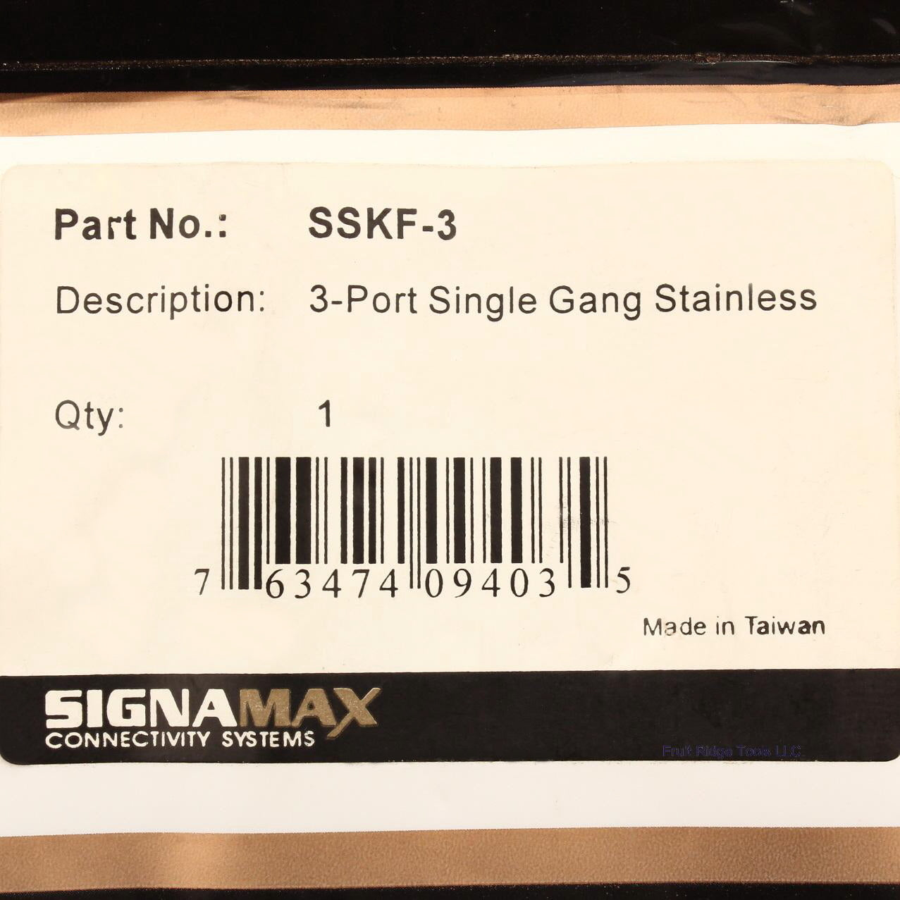 Signamax 1-Gang Stainless Steel 3-Port Data Jack Cover Plate Non-Loaded SSKF-3