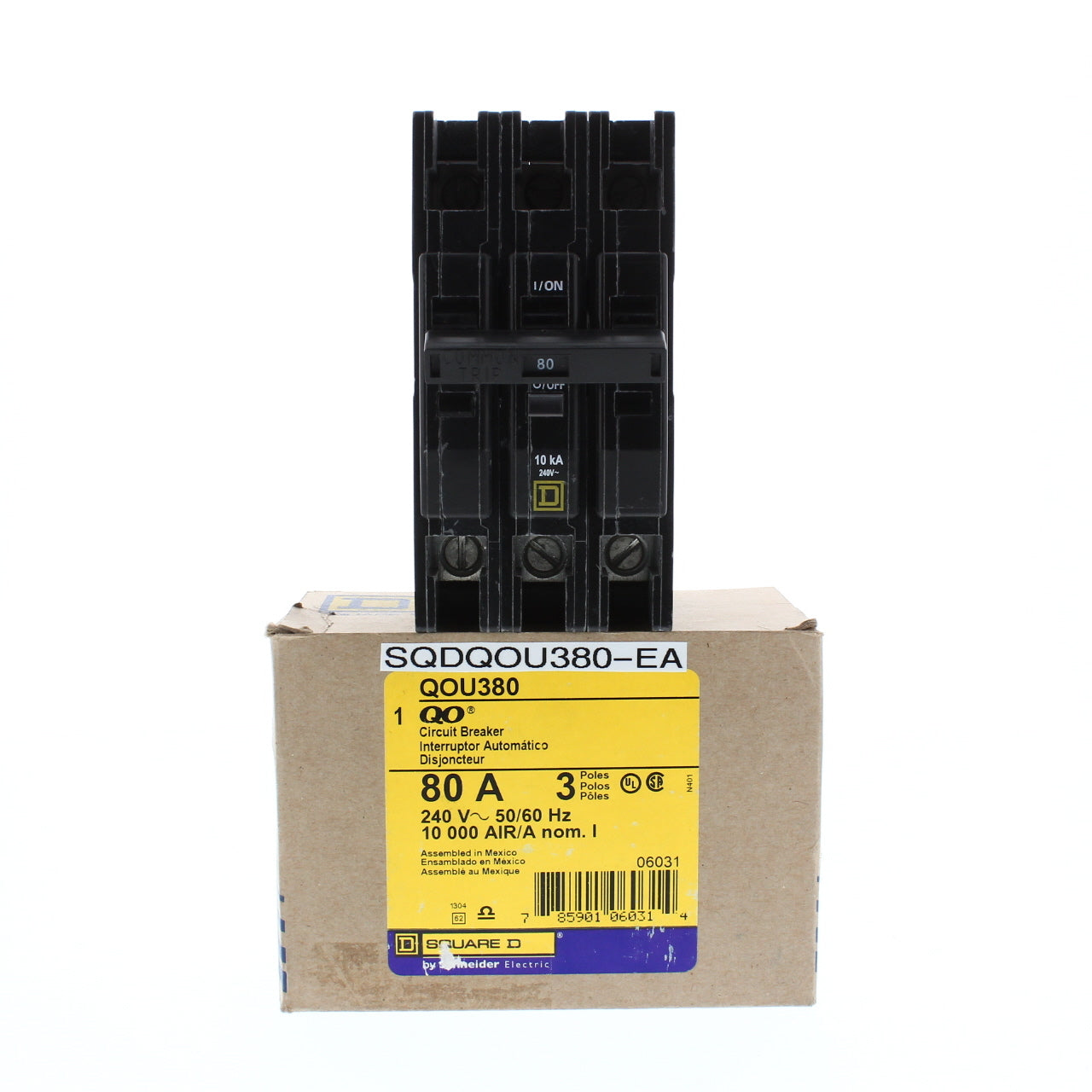 Square D QOU380 Miniature Circuit Breaker 80A 240VAC 3-Pole DIN Rail Mount