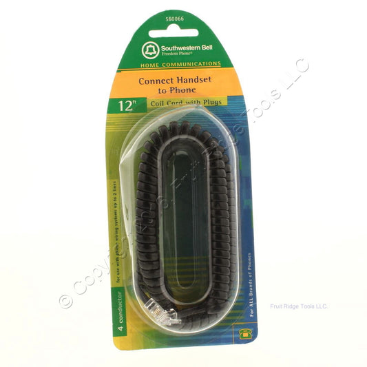 Southwestern Bell Black 12' Coil Phone Cord with Plugs S60066