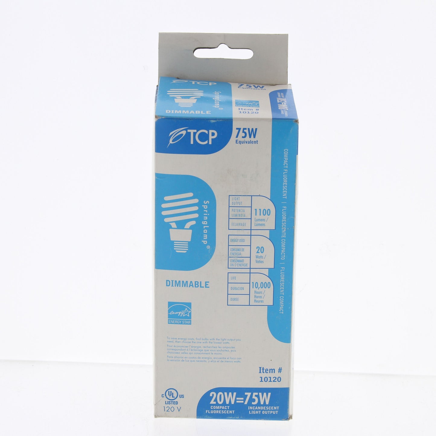 TCP 72A19 Dimmable Compact Fluorescent Spring Spiral Bulb E26 Base 20W 120V