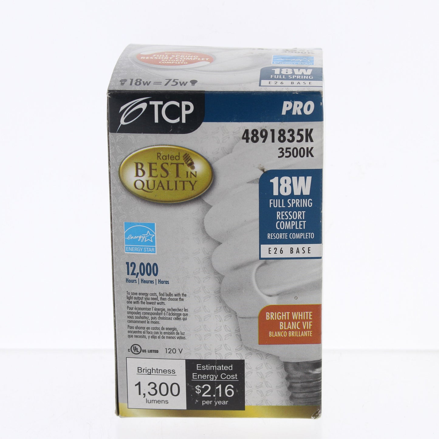 TCP 4891835K Full Springlamp E26 Spiral Light Bulb 18W 120V 35K