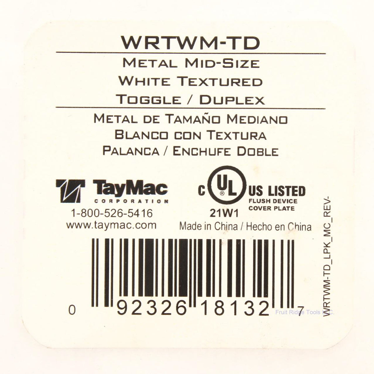TayMac White Textured 2-Gang Duplex Receptacle/Toggle Mid-Size Metal Wallplate