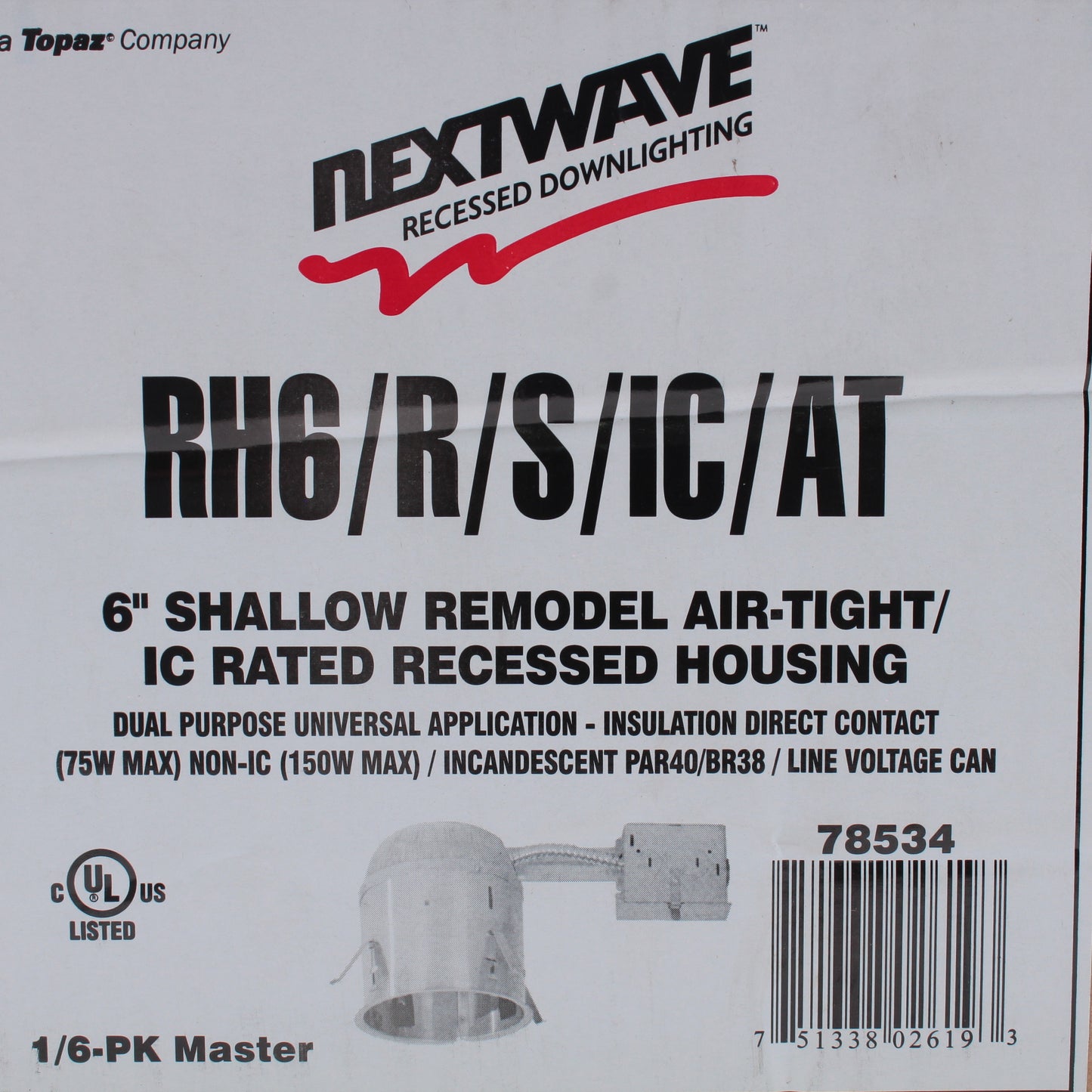 Topaz 6" Shallow Remodel Air Tight IC Rated Recessed Housing Insl Direct Contact