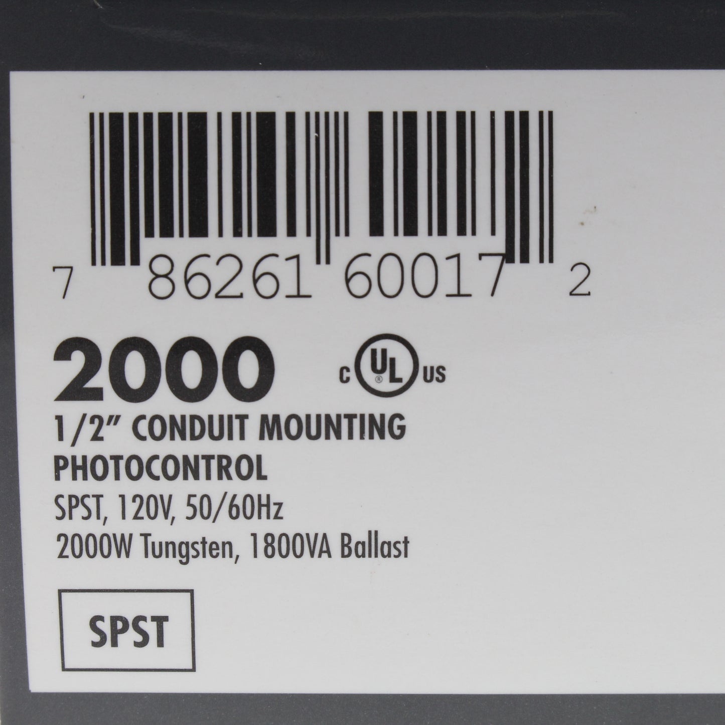Tork 2000 SPST 2000W Photocontrol 1/2" Conduit Mounting 120V 50/60Hz Tungsten