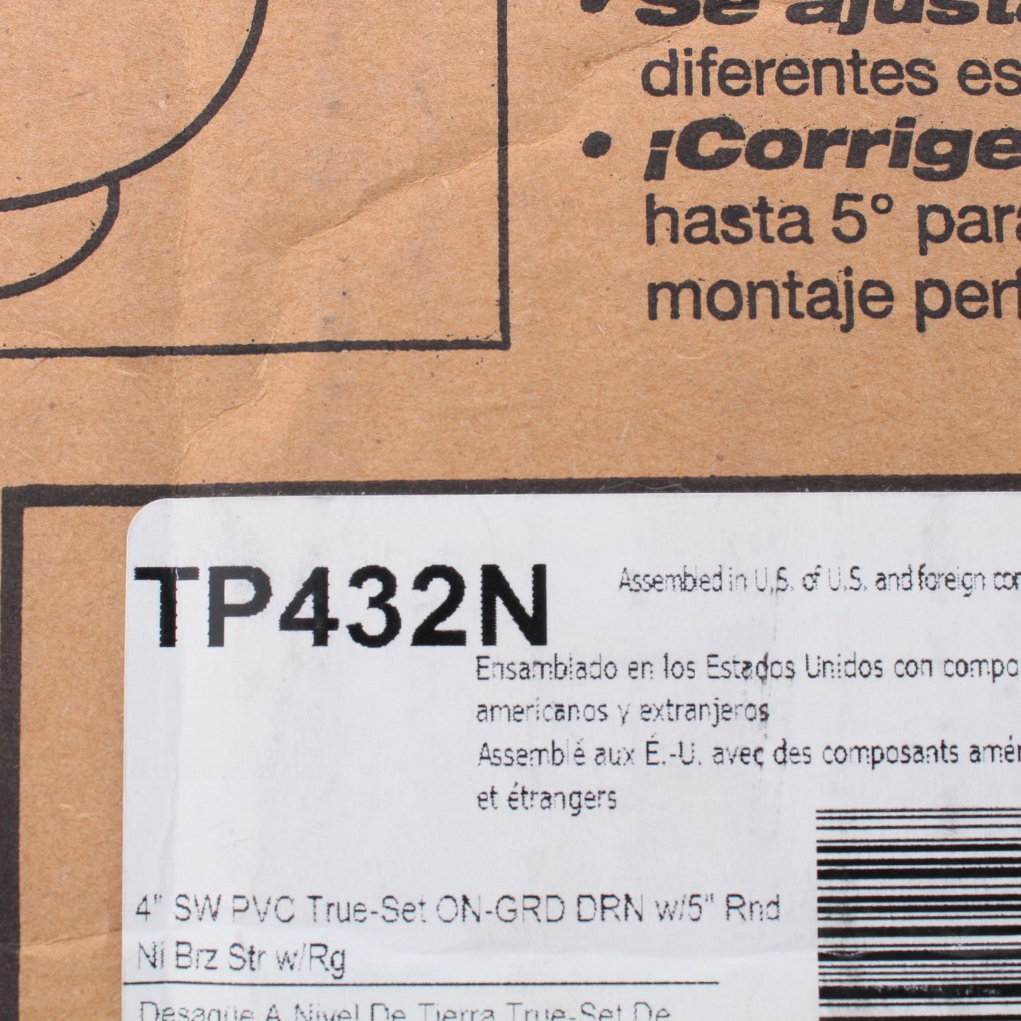 True Set Adjustable PVC In Floor Drain TP432N 4" Round