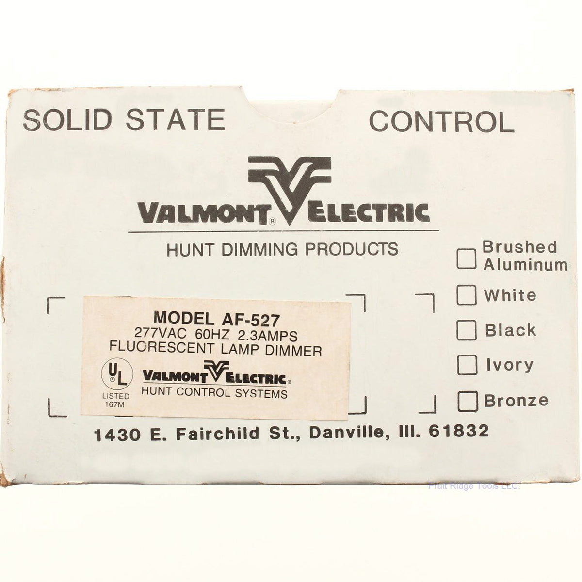 Valmont Electric Hunt 2.3A Silver Black AF-527 Fluorescent Lamp Dimmer 277V 60Hz