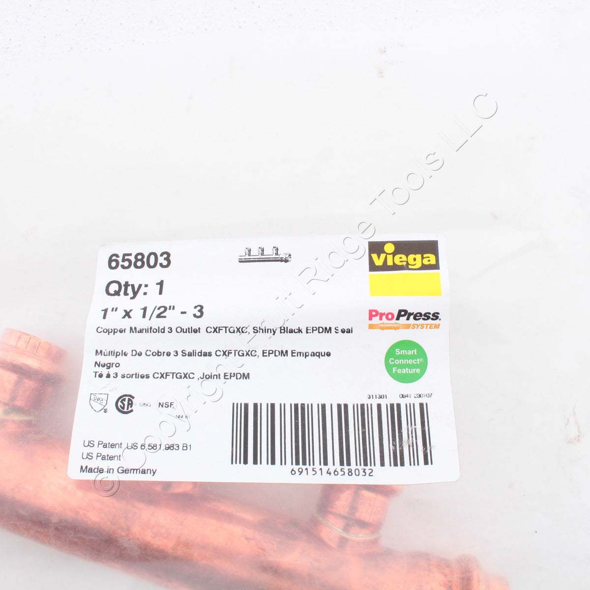 Viega 65803 ProPress 1" x 1/2" Copper Manifold 3-Outlet CXFTGXC