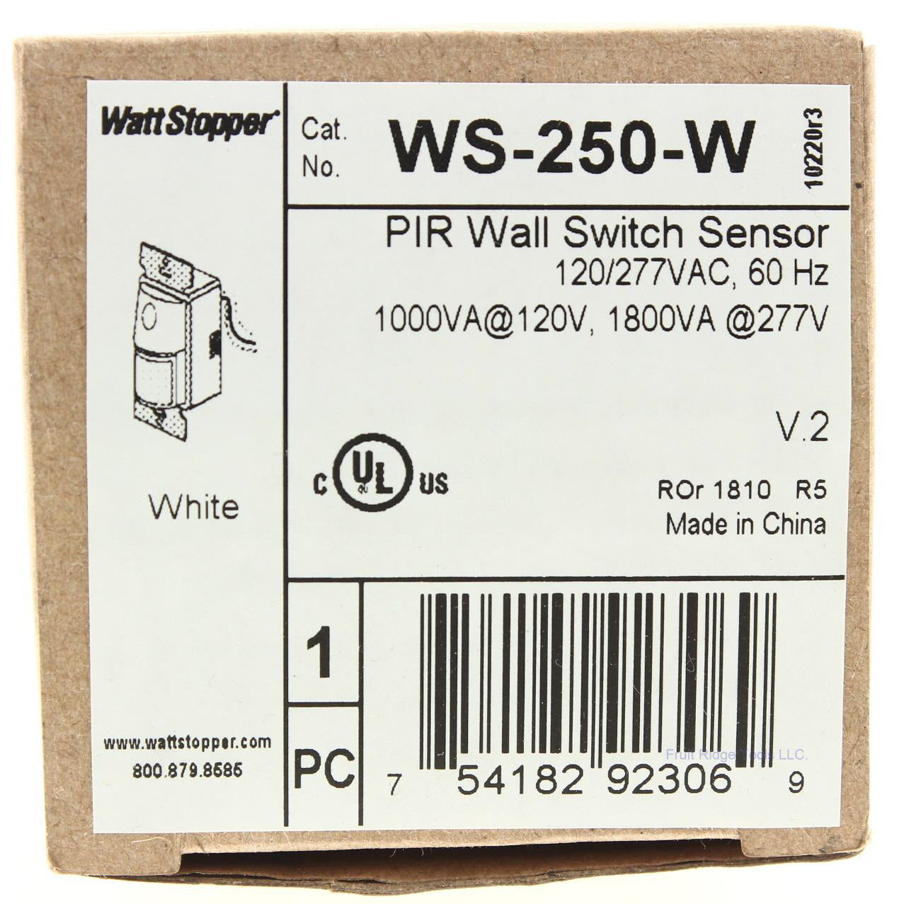 WattStopper WS-250-W V2 PIR White Wall Switch Sensor 120/277VAC 60HZ 1000VA@120V