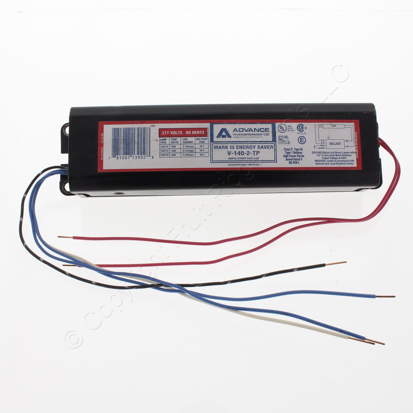 Advance 50 Watt 277 Volt 6-1/2" Length Magnetic Rapid Ballast V140TP